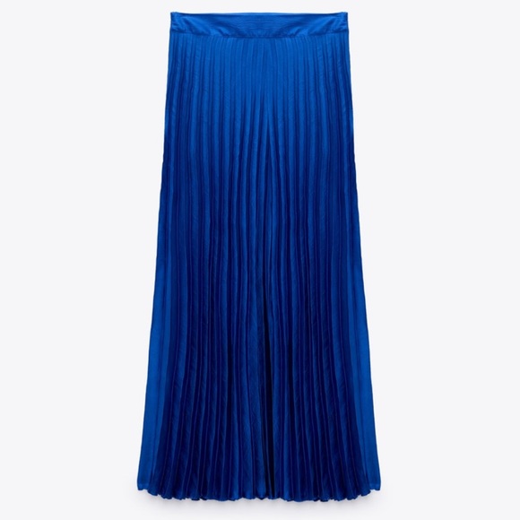 Zara Blue Satin Effect Pleated Midi Skirt - Picture 7 of 10